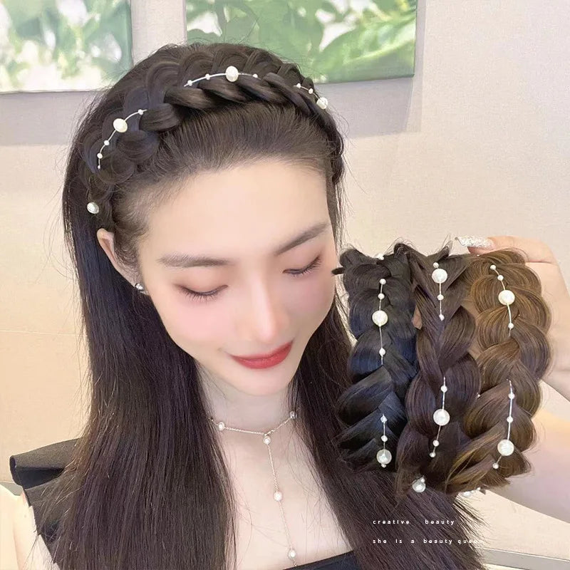 Diadema Bohemio Trenzado Sintético para Mujer Banda de Pelo Elástica para Fiestas y Cosplay