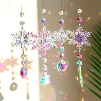 4PCS Crystal Snowflake Christmas Ornaments – Elegant Winter Hanging Decorations for Xmas Tree, Parties, Anniversaries & Holiday Gifts