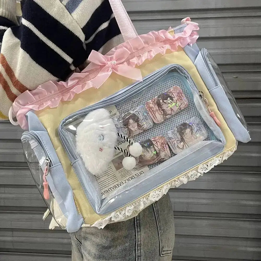 Bolsa Ita Japonesa Y2K para Mujer – Bonito Bolso de Hombro Transparente Lolita, Bolso Cruzado Grande de Exhibición DIY, Cartera de Moda Kawaii para la Escuela, Viajes y Uso Diario