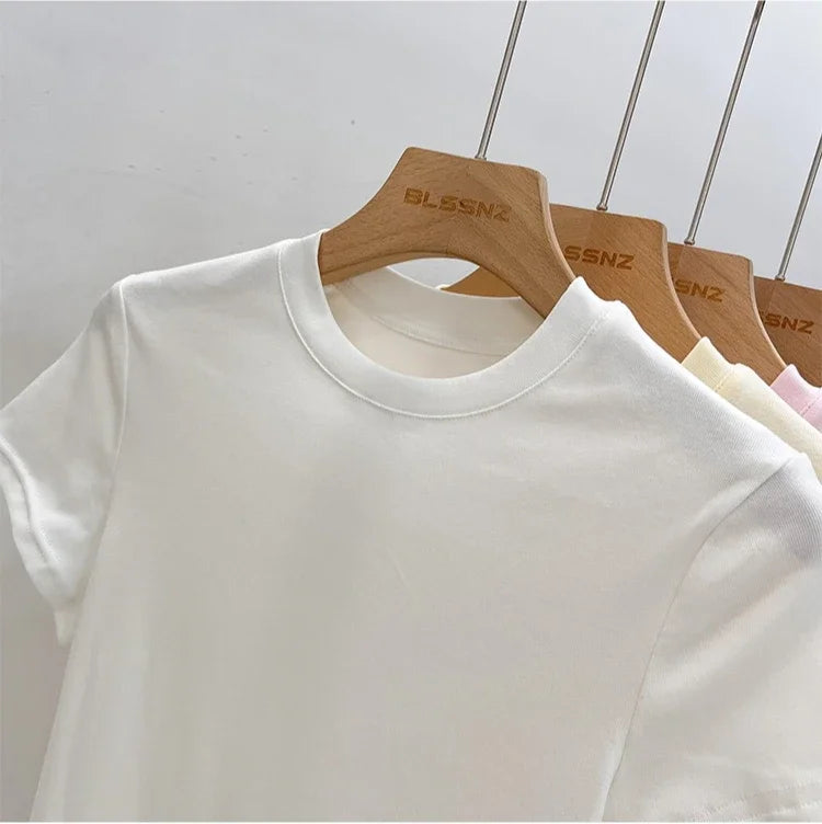 Zjaiss 2026 T-shirt col rond mode été sexy basique uni à manches courtes pour femme style coréen décontracté streetwear