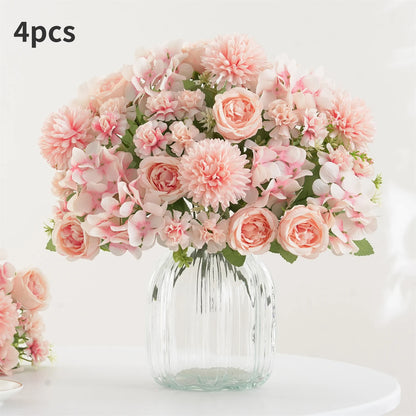 Ramo de flores artificiales realista – Arreglo floral sintético de peonía, crisantemo e hortensia con tallos, decoración reutilizable para el hogar, decoración para bodas y accesorios de fotografía