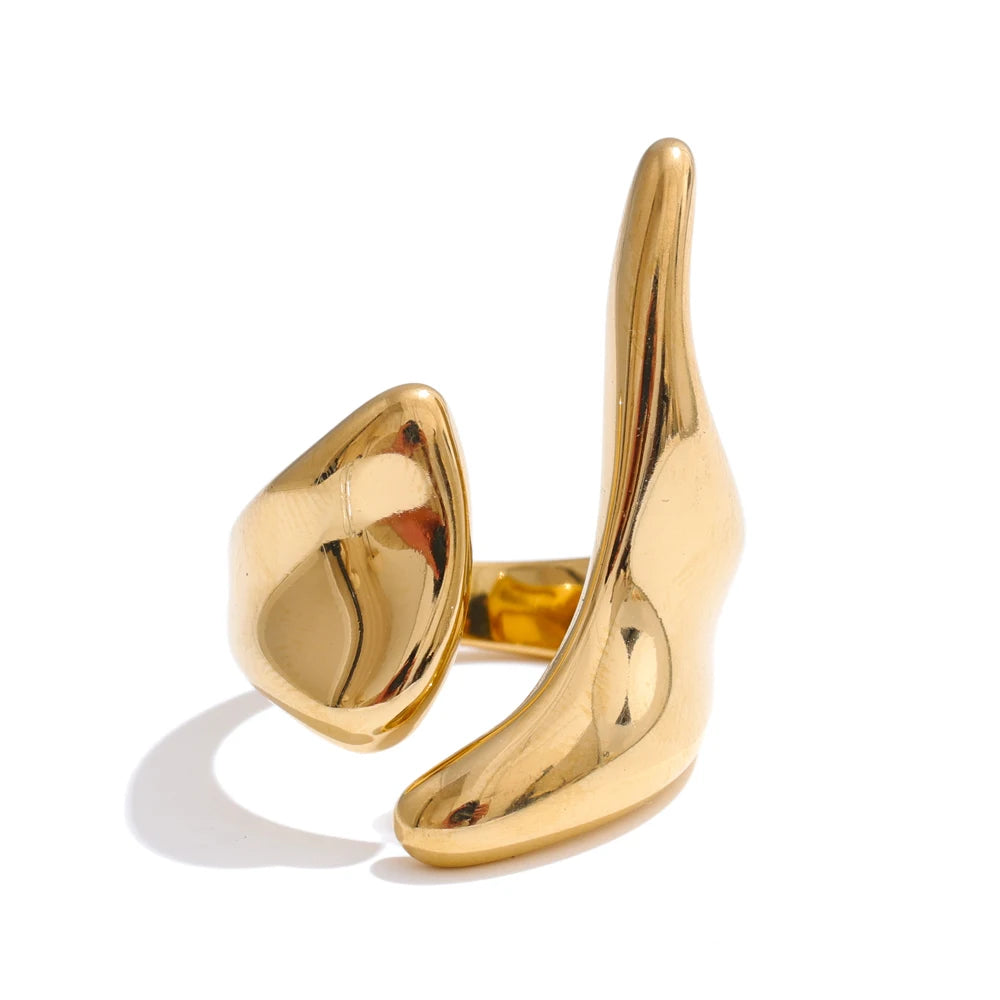 Anillo de Acero Inoxidable Ajustable Geométrico – Anillo de Moda Minimalista con Baño de Oro PVD para Mujer