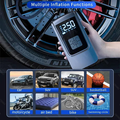 Compresor de aire inalámbrico portátil para inflar neumáticos – Bomba de aire eléctrica digital LCD para coches, motocicletas, bicicletas y balones deportivos