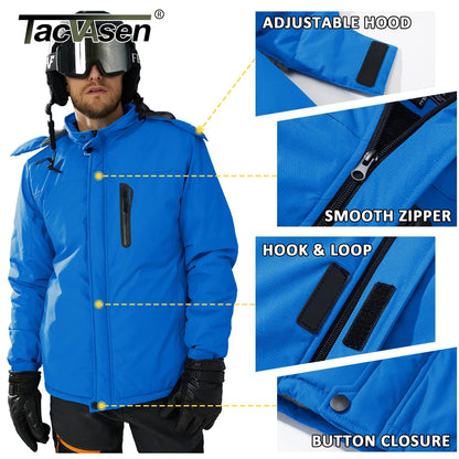 TACVASEN Men’s Winter Ski Jacket – Thick Fleece-Lined Waterproof Windbreaker, Warm Outdoor Parka for Snowboarding, Hiking & Mountain Trekking