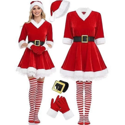 Women's Christmas Santa Claus Costume, Adult Holiday Cosplay Outfit, Festive Xmas Party Dress-Up Clothing for Christmas Celebrations, Costume Parties and Seasonal Events