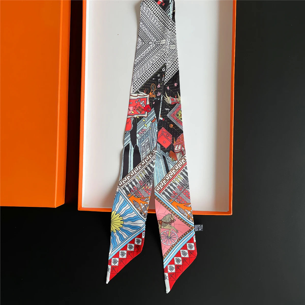 Pañuelo estrecho de sarga de seda 100 % de lujo para mujer, diseño de marca, pañuelo para bolso, pañuelo para el cuello, diadema para el pelo