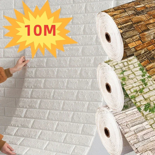 Papel tapiz de ladrillo de espuma 3D autoadhesivo – Paneles de pared impermeables despegables y pegables (70 × 1000 cm)