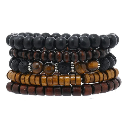 Bohemian Leather Bracelet for Men – Hand-Woven Wooden Bead Charm Bracelet | Vintage Fashion Jewelry Gift for Him
