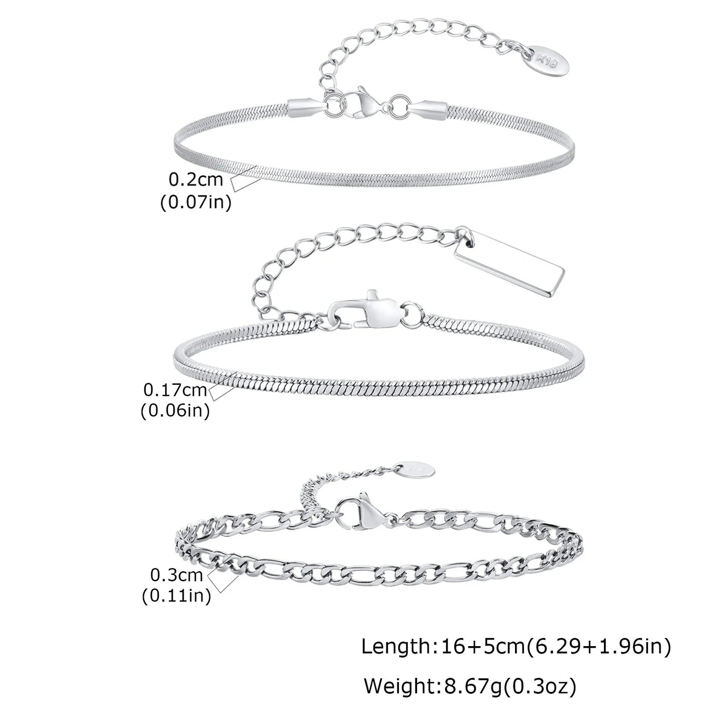 3-Piece Silver Twist Chain Bracelet Set – Never Fade Thin Chain Wristband for Men | Punk Fashion Jewelry Gift for Husband, Father & Son