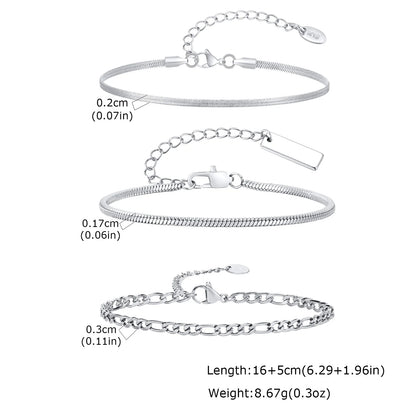 3-Piece Silver Twist Chain Bracelet Set – Never Fade Thin Chain Wristband for Men | Punk Fashion Jewelry Gift for Husband, Father & Son