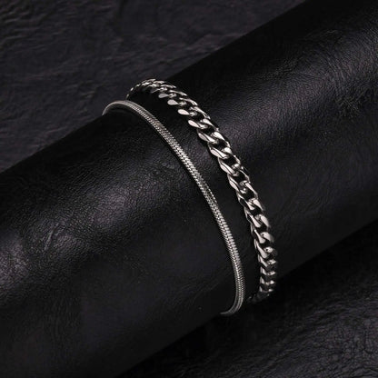 2-Piece Men's Chain Bracelet Set – Stainless Steel Twist Rope & Cuban Link Wristbands in Silver, Gold & Black | Fashion Jewelry Gift