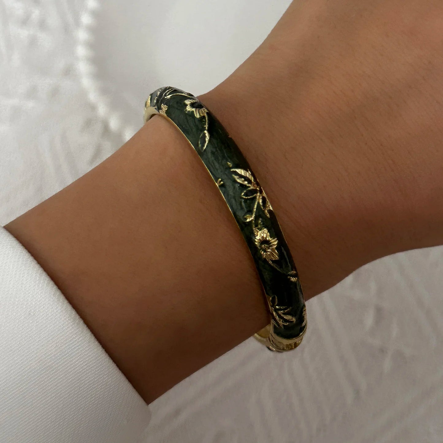 Elegante pulsera de esmalte de flores con circonitas – Pulsera retro chapada en oro con ojo turco floral para mujer | Joyería de moda para fiesta