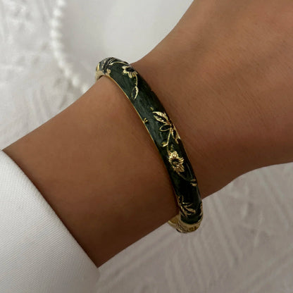 Elegante pulsera de esmalte de flores con circonitas – Pulsera retro chapada en oro con ojo turco floral para mujer | Joyería de moda para fiesta