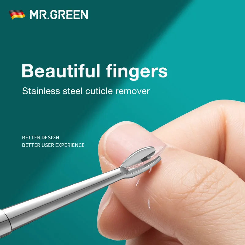 MR.GREEN Stainless Steel Cuticle Pusher & Cuticle Remover – Professional Nail Cleaner, Dead Skin Scraper & Manicure Tool