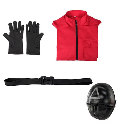 Hot Halloween Anime Cosplay Costume – Red Sportswear Squid Game Inspired Set with Mask & Accessories for Party Performance & Holiday Gift