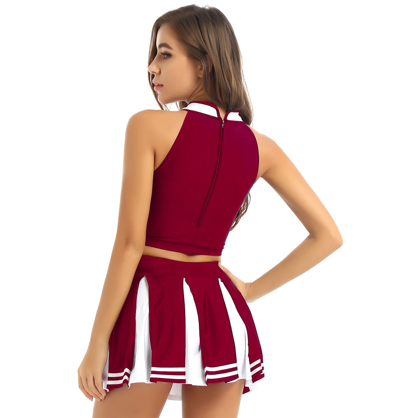 Women’s Cheerleader Cosplay Costume – Uniform Set (Crop Top + Mini Pleated Skirt, Carnival Outfit)