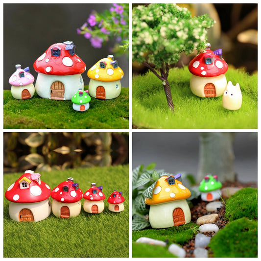 Adornos de hongos para jardín de hadas – Estatuillas de hongos en miniatura en 4 tamaños para macetas, escenas de casas de muñecas, decoración de jardín y manualidades