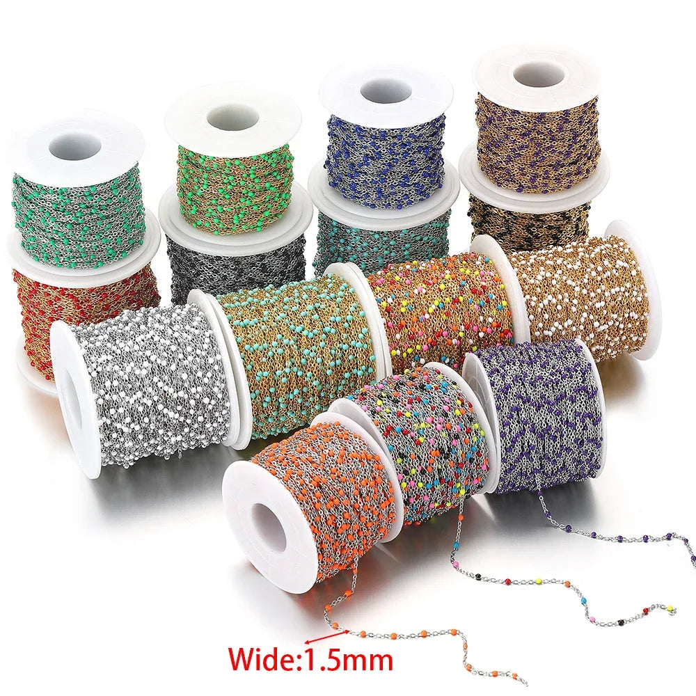 Cadena de eslabones de cuentas de esmalte dorado de acero inoxidable de 2M – Cadena DIY de aceite de goteo para collares, pulseras y suministros de fabricación de joyas