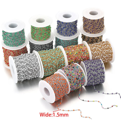 Cadena de eslabones de cuentas de esmalte dorado de acero inoxidable de 2M – Cadena DIY de aceite de goteo para collares, pulseras y suministros de fabricación de joyas