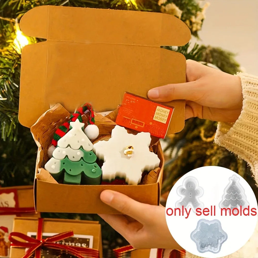 1-3PCS Christmas Silicone Candle Molds – Christmas Tree, Snowflake & Gingerbread Man Shapes for DIY Resin, Drip Glue & Handmade Winter Crafts