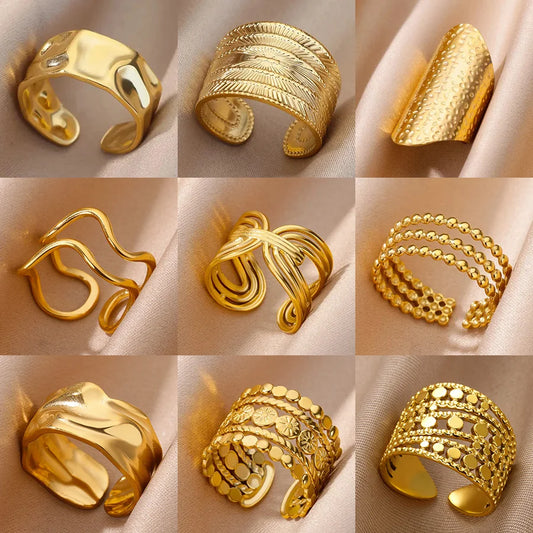 Vintage Gold Chunky Open Ring – Stainless Steel Geometric Statement Ring for Women