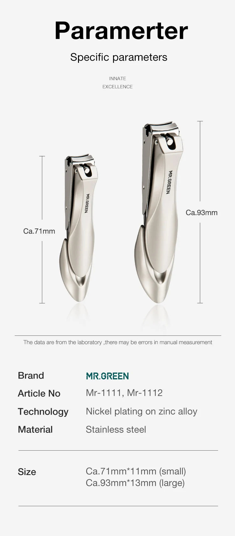 Coupe-ongles anti-éclaboussures en acier inoxydable MR.GREEN – Coupe-ongles de précision au design bionique pour la manucure