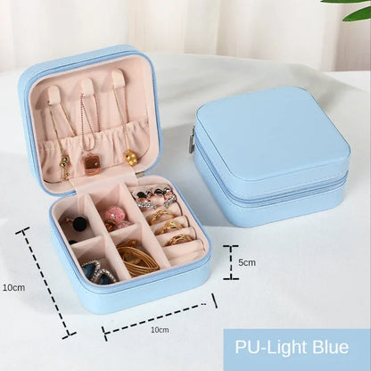 Portable Leather Travel Jewelry Organizer Case for Rings, Earrings, Necklaces & Accessories Storage