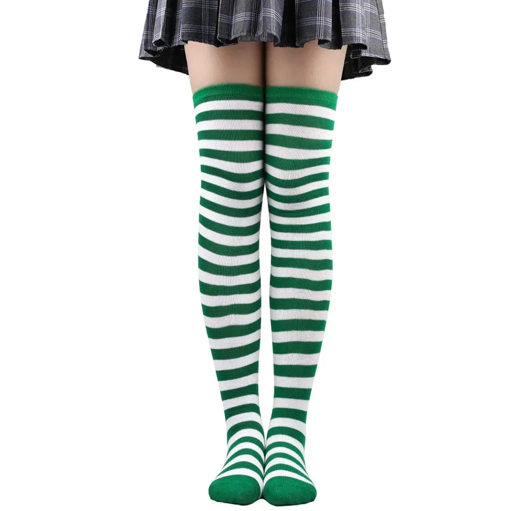 Thigh High Socks Women Over Knee Striped Polka Dot Stockings Black White Pink Lolita Cosplay Harajuku Y2K Kawaii