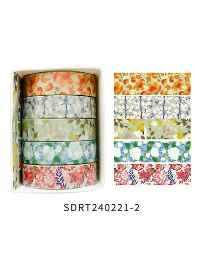 5 Rolls Romantic Flower Washi Tape Set – Cute Floral Decorative Tape for Journaling, Scrapbooking, Diary & Student DIY Crafts