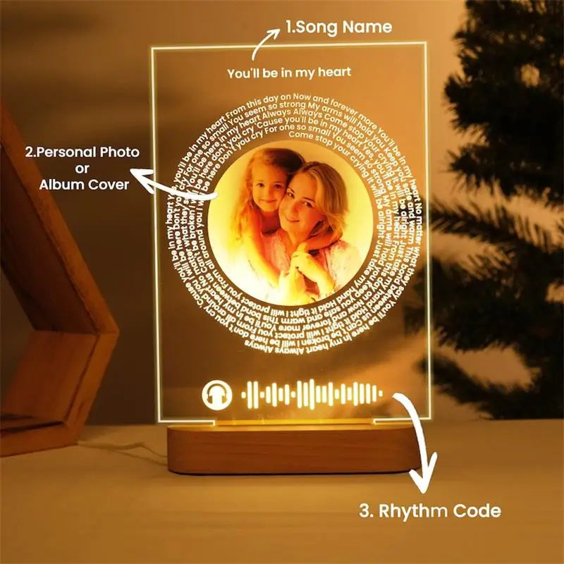 Personalized Acrylic Music Photo Plaque with LED Night Light – Custom Spotify-Style Song Gift for Couples, Anniversaries, Birthdays & Christmas