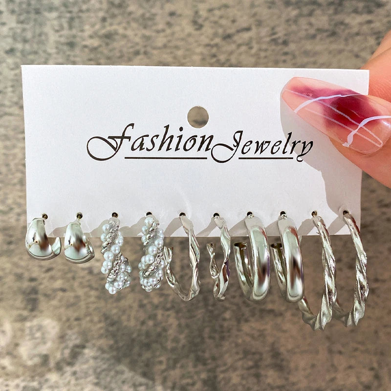 Boucles d'oreilles créoles dorées grand cercle pour femmes, ensemble bohème vintage, perle, cœur, zircon, clous, bijoux cadeau