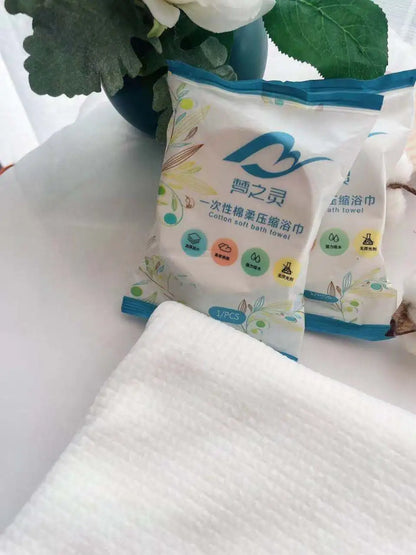 Large Disposable Bath Towel – Thick Compressed 100% Cotton Soft Quick-Dry Travel & Shower Cleansing Towel