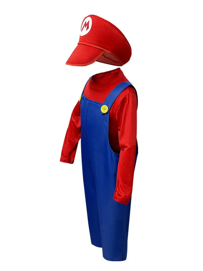Plumber Cosplay Costume Bodysuit – Children’s Overalls Outfit for Boys & Girls Stage Performance, Anime Roleplay & Funny Party Wear