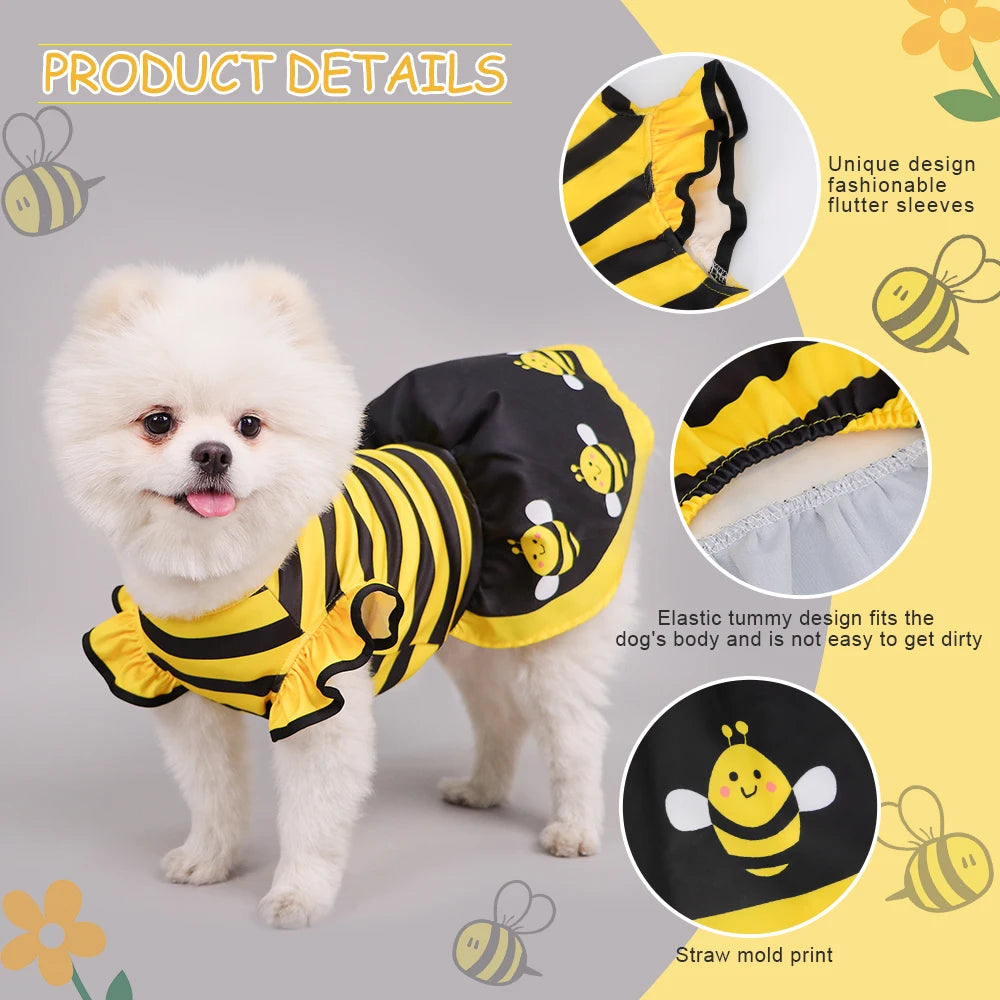 Cute Bee Dog Dress – Yellow Bumble Bee Striped Pet Costume for Dogs, Puppies, Kittens & Cats, Party & Halloween Pet Apparel