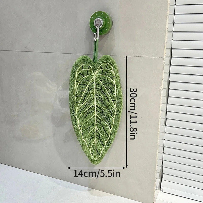 Essuie-mains Feuille – Serviette suspendue douce et absorbante pour la salle de bain et la cuisine, Gant de toilette décoratif, Serviette mouchoir à séchage rapide, Accessoire de nettoyage pour la maison