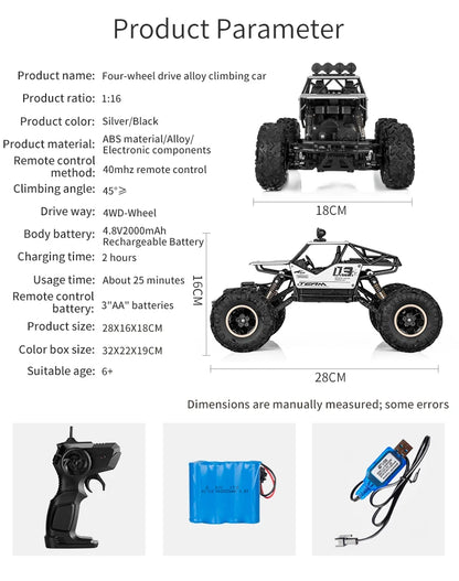 Oike Coche teledirigido 4x4 todoterreno 4WD RC Rock Crawler, coche RC de carreras y drifting todoterreno para niños y adultos