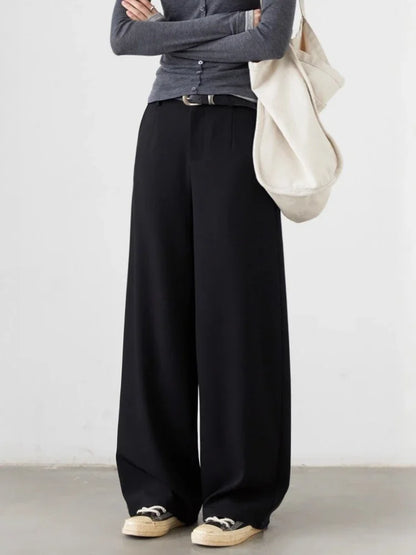 CHIC VEN Women's Solid Trousers – Casual Straight-Leg & Wide-Leg Suit Pants for Spring & Autumn