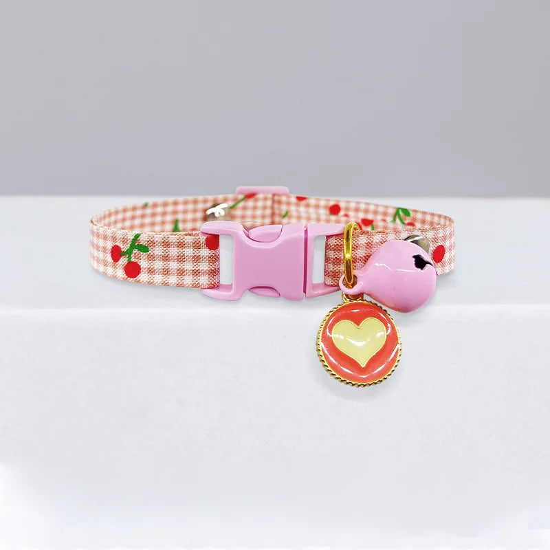 Cute Avocado Cat Collar – Adjustable Plaid Pet Collar with Bell & Candy Avocado Pendant, Cartoon Necklace for Cats & Small Dogs