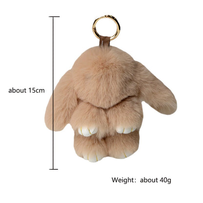 ZAKOL 15CM Fluffy Rabbit Fur Pompon Keychain – Soft Cute Bunny Plush Key Ring & Bag Charm, Adorable Gift Accessory for Girls