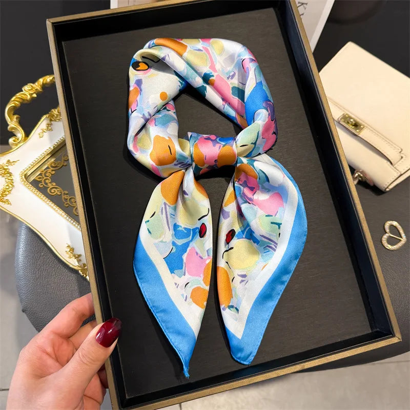 Bohemian Style Print Luxury Brand Silk Square Scarf Women Satin Shawls Neckerchief Wrap Scarves Bandana Hair Hjiab Floral