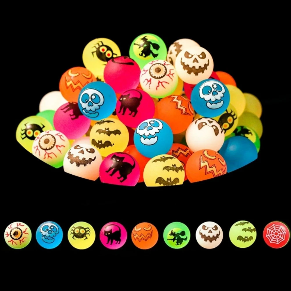 10–100PCS Mini Glow-in-the-Dark Halloween Bouncing Balls – Spider, Bat & Ghost Party Favors, Gift Bag Fillers & Spooky Decorations