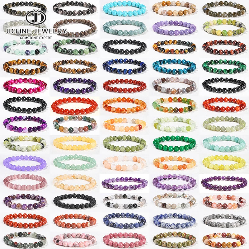 Natural Stone Beaded Bracelet – Obsidian, Fluorite, Quartz & Jasper Crystal Stretch Bracelet for Men & Women | Yoga Healing Jewelry