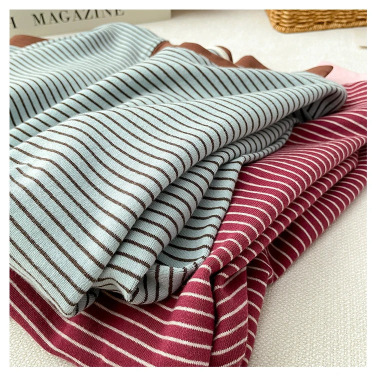 T-shirt rayé rétro à blocs de couleurs pour femmes, à manches longues, col rond, ourlet asymétrique en coton, chemise décontractée de base