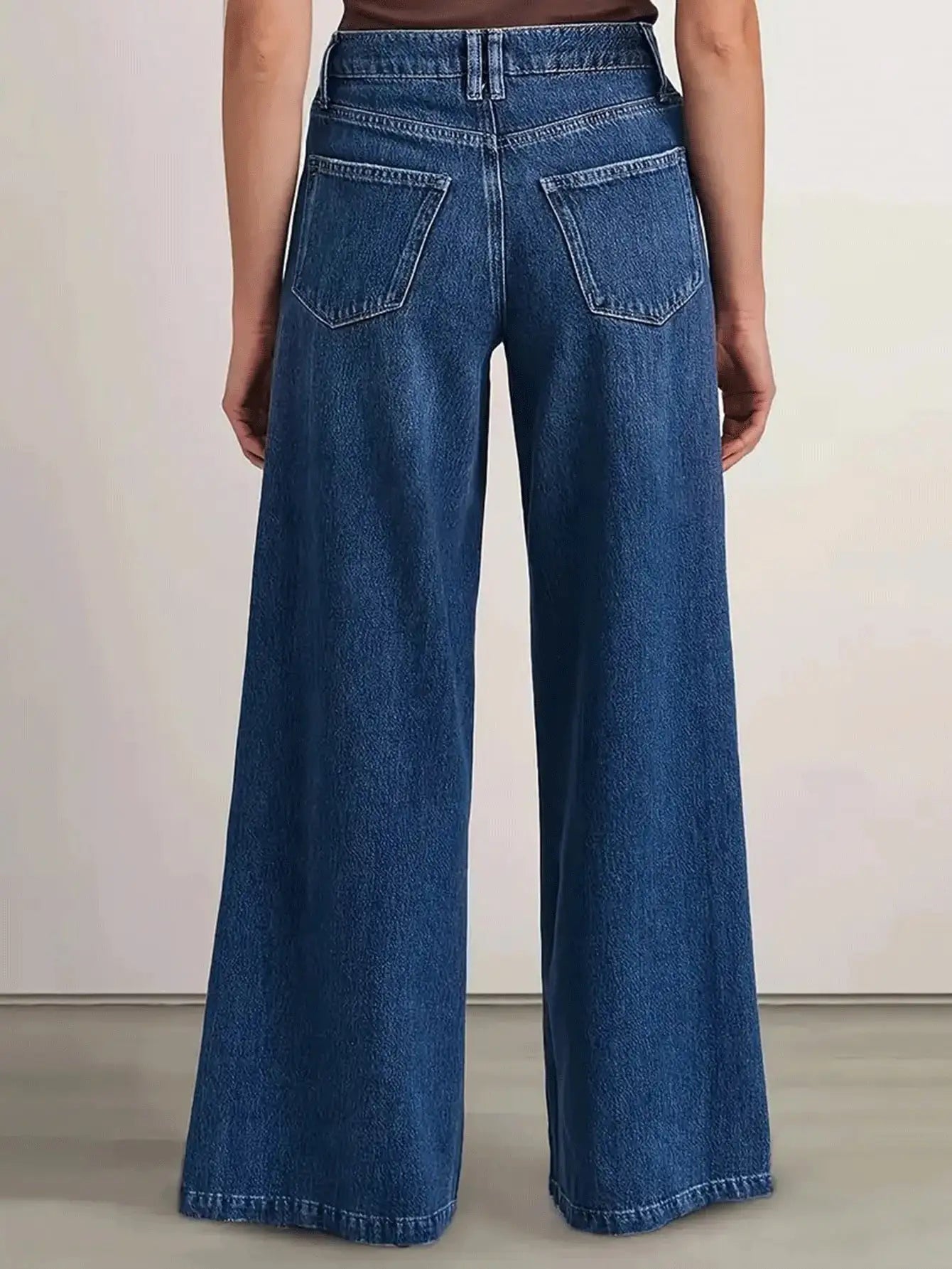 Women's Deep Blue Wide-Leg Jeans – Stylish Casual Denim Trousers for Comfortable Everyday Wear
