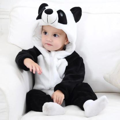 Halloween Dinosaur Baby Romper – Warm Fleece Hooded Kigurumi Pajamas & Animal Jumpsuit for Baby Boys & Girls, Cozy Winter Costume 0-4T