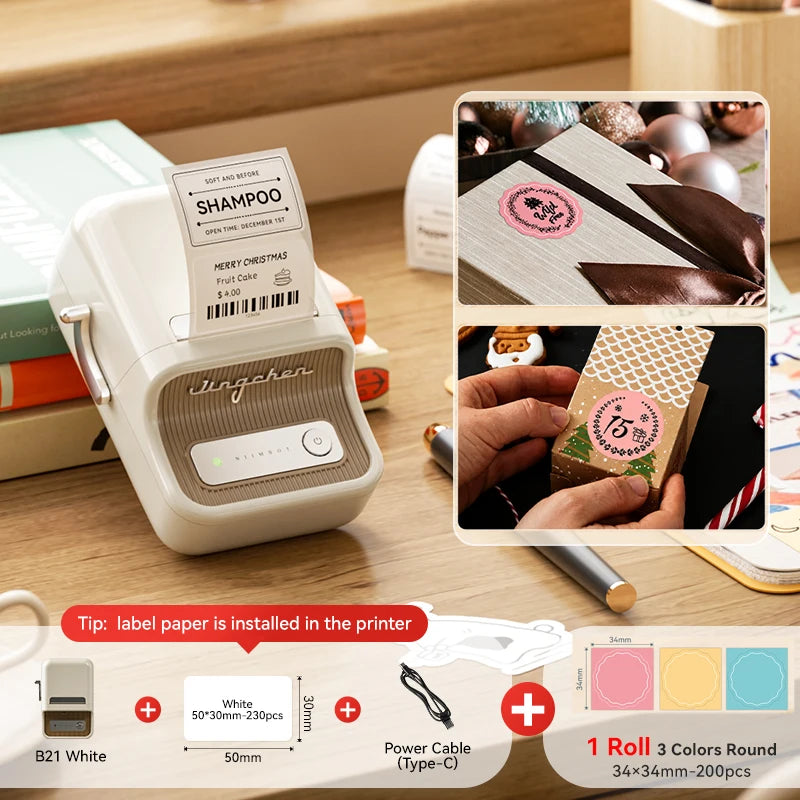 NiiMbot B21 Mini Thermal Label Printer – Wireless Bluetooth Barcode Label Maker with Portable Adhesive Printing for Office & Business