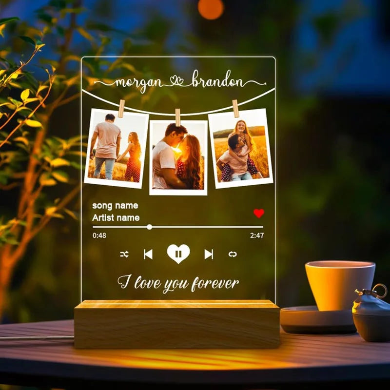 Personalized Acrylic Music Photo Plaque with LED Night Light – Custom Spotify-Style Song Gift for Couples, Anniversaries, Birthdays & Christmas