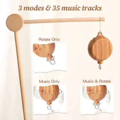 Móvil Musical para Cuna de Bebé Recién Nacido – Caja de Música con Sonajero Colgante Giratorio de Estilo Madera, Juguete Musical Relajante para Bebés de 0 a 12 Meses, Decoración para Cuna de Guardería y Regalo para Baby Shower