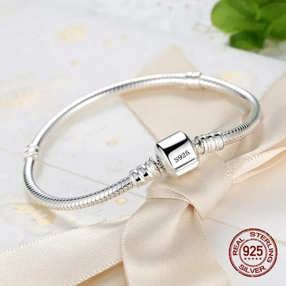 Pulsera con dije de hueso de serpiente de plata esterlina 925 – Pulsera de cadena suave y lisa hecha a mano de joyería fina para mujeres y para regalo