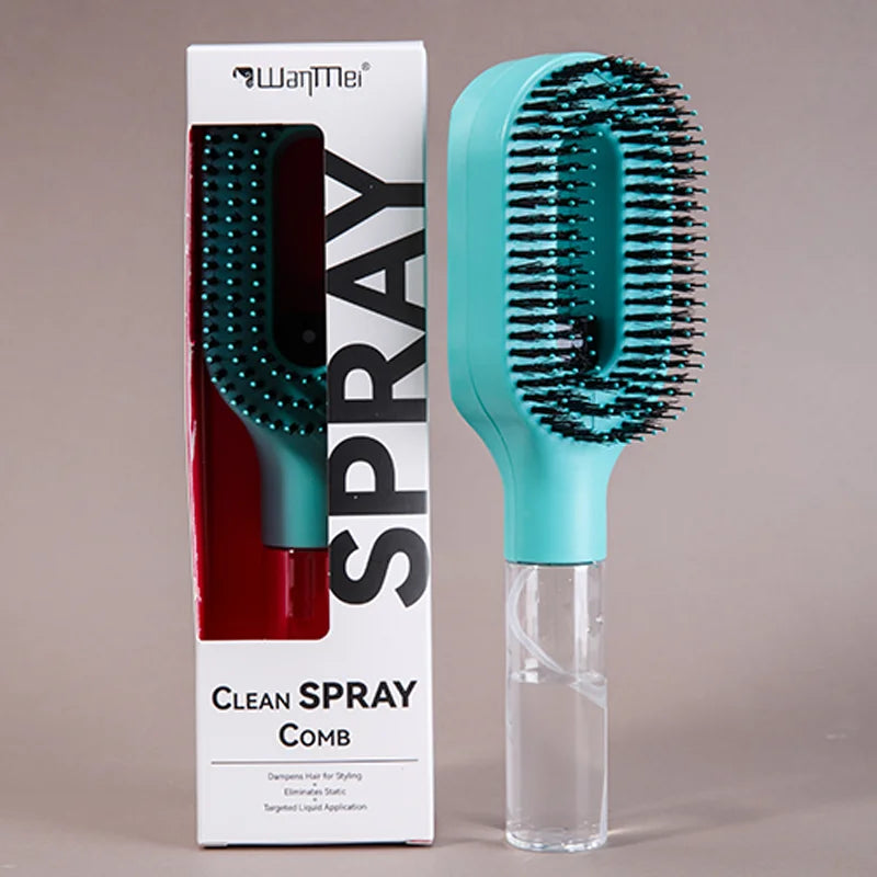 2-in-1 Detangling Spray Hair Brush with Water Mist Bottle – Anti-Static Scalp Massage Comb for All Hair Types